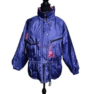 Vintage 80's SKI Cinch Waist Colorblock Winter Snow Ski Jacket Women's Medium